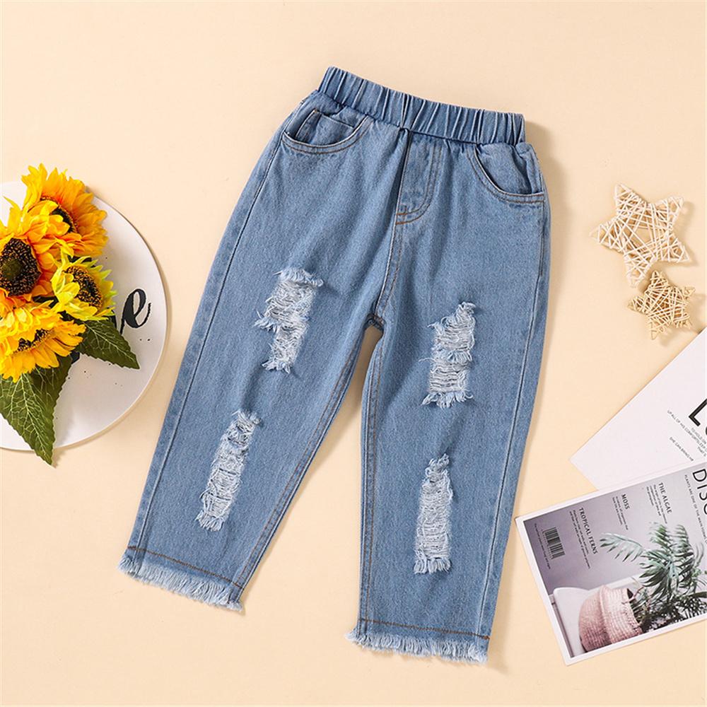 Girls Short Sleeve Star Mesh Top& Ripped Jeans kids clothes wholesale