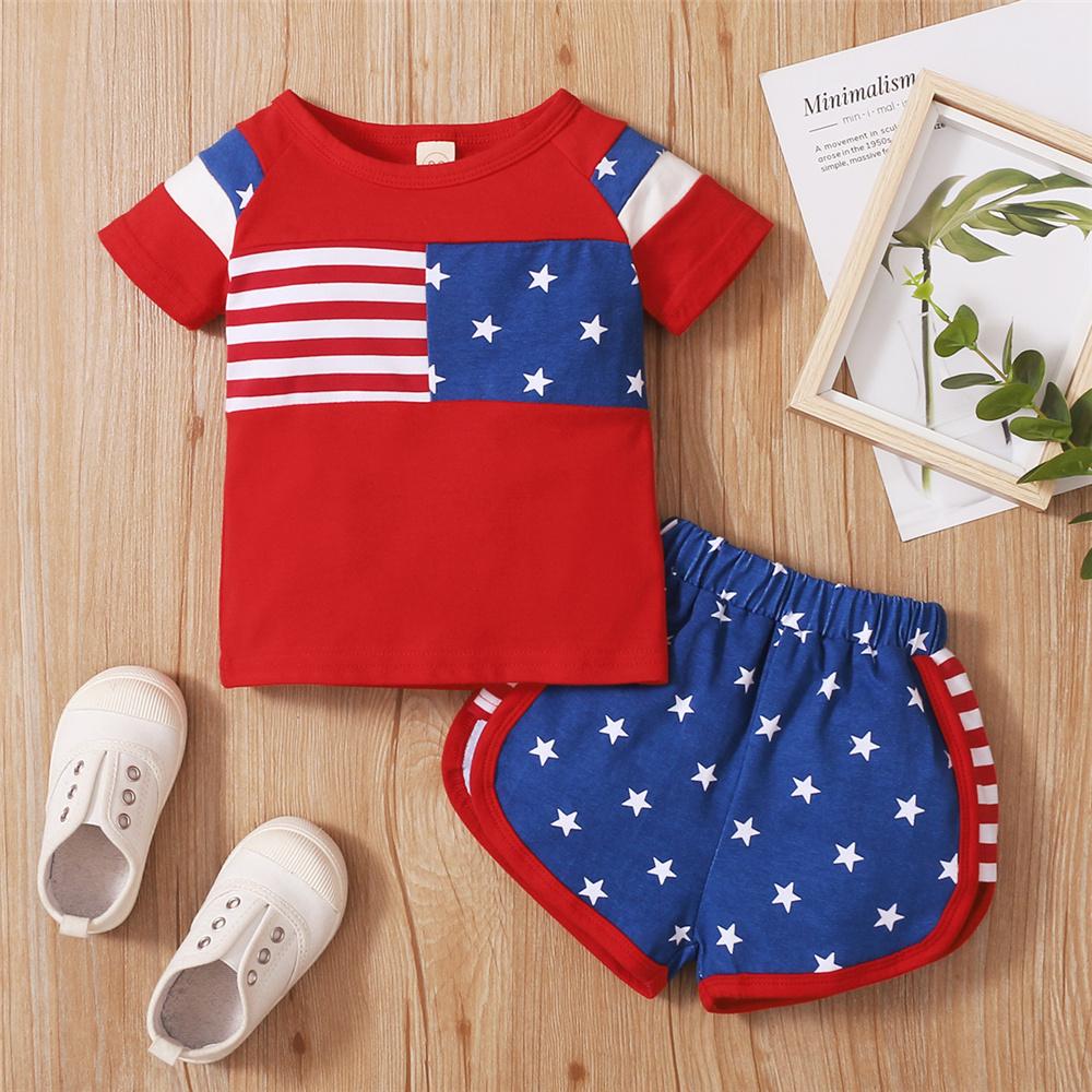 Baby Girls Short Sleeve Star Striped Top & Shorts baby clothing wholesale suppliers