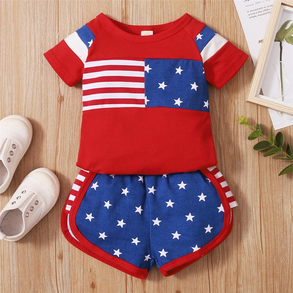 Baby Girls Short Sleeve Star Striped Top & Shorts baby clothing wholesale suppliers