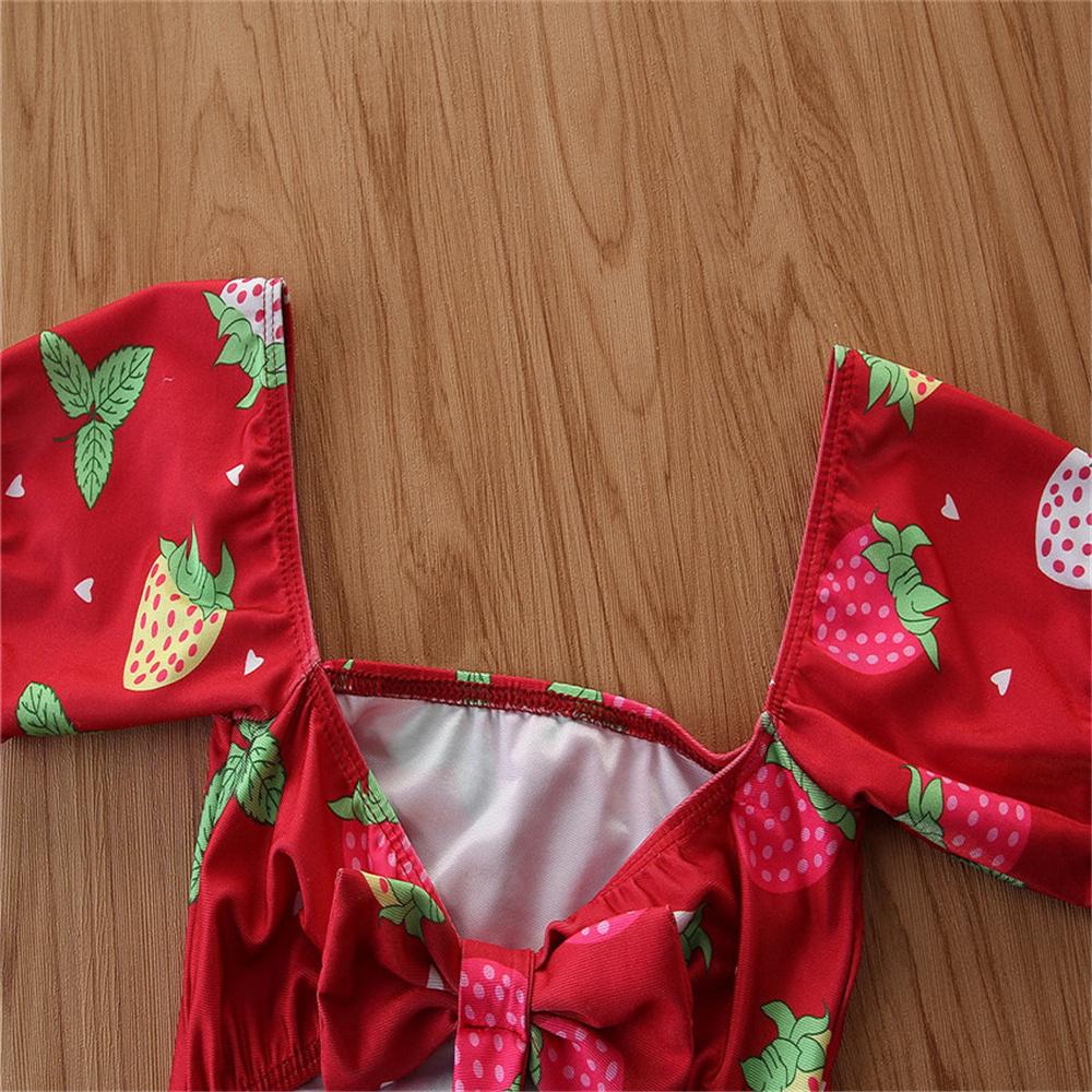 Girls Short Sleeve Strawberry Printed Beachwear Toddler One Piece Swimsuit