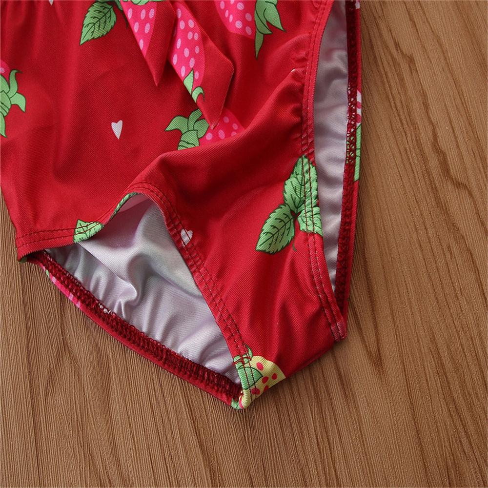 Girls Short Sleeve Strawberry Printed Beachwear Toddler One Piece Swimsuit