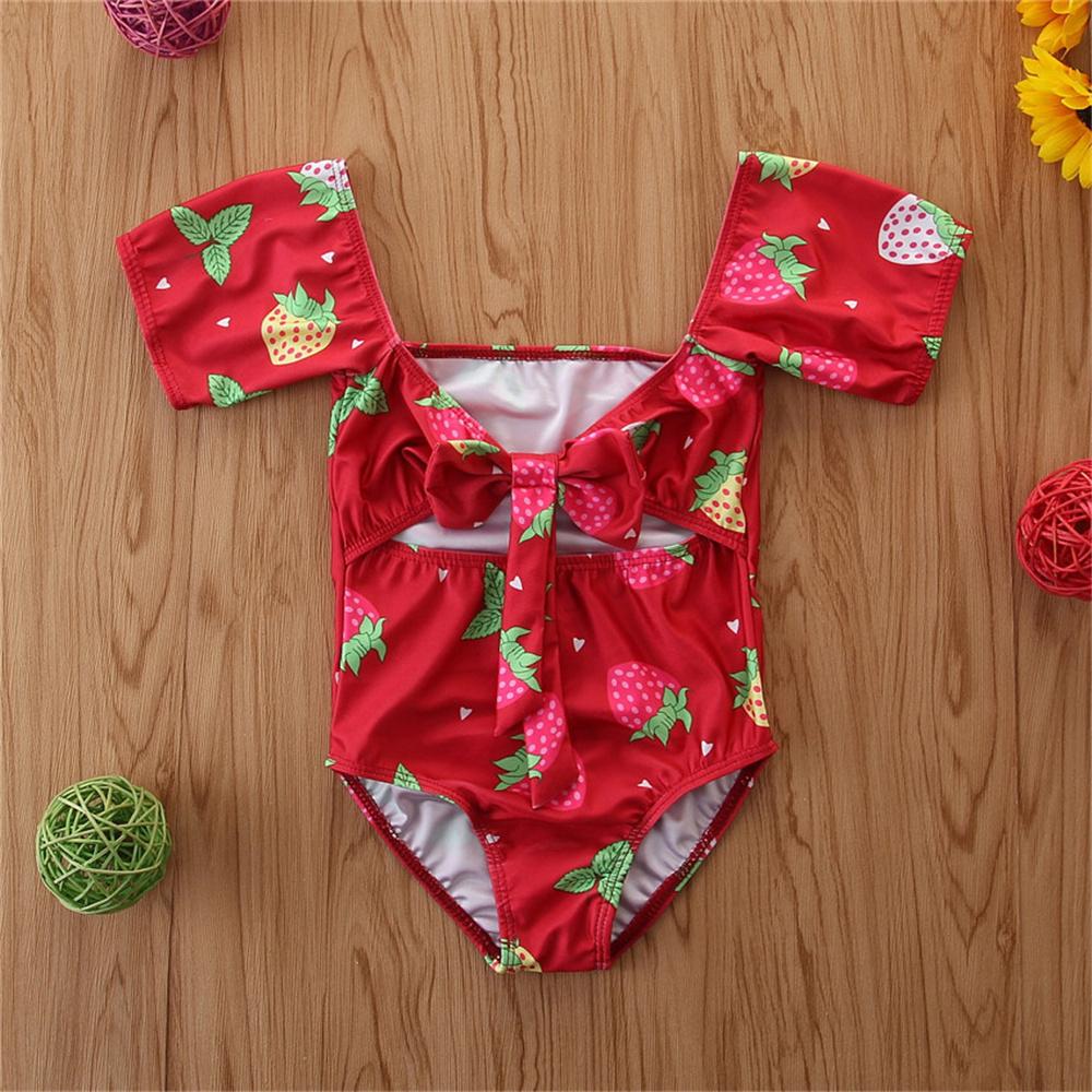 Girls Short Sleeve Strawberry Printed Beachwear Toddler One Piece Swimsuit