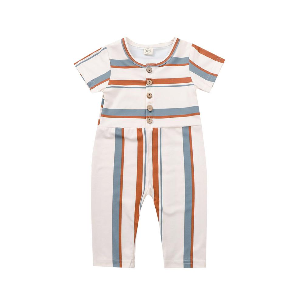 Baby Unisex Short Sleeve Striped Button Jumpsuit bulk baby clothes