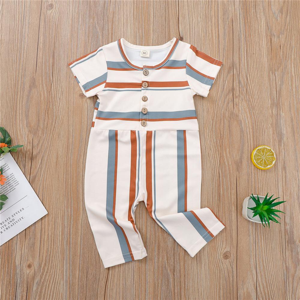 Baby Unisex Short Sleeve Striped Button Jumpsuit bulk baby clothes