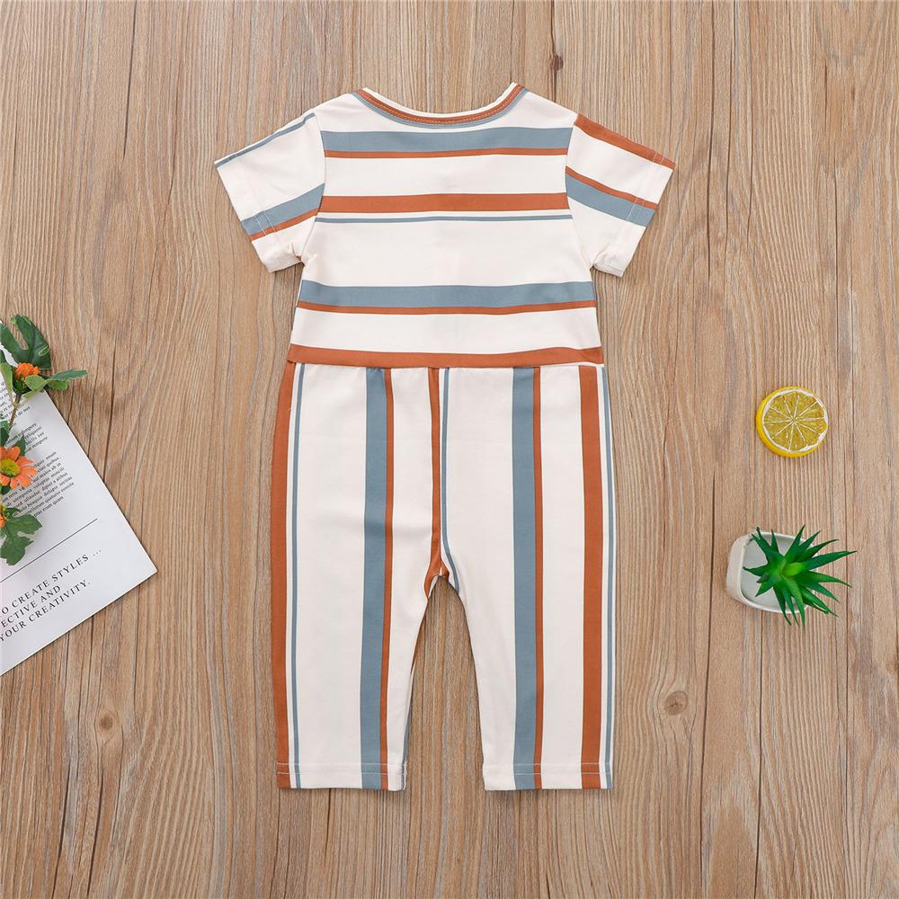 Baby Unisex Short Sleeve Striped Button Jumpsuit bulk baby clothes