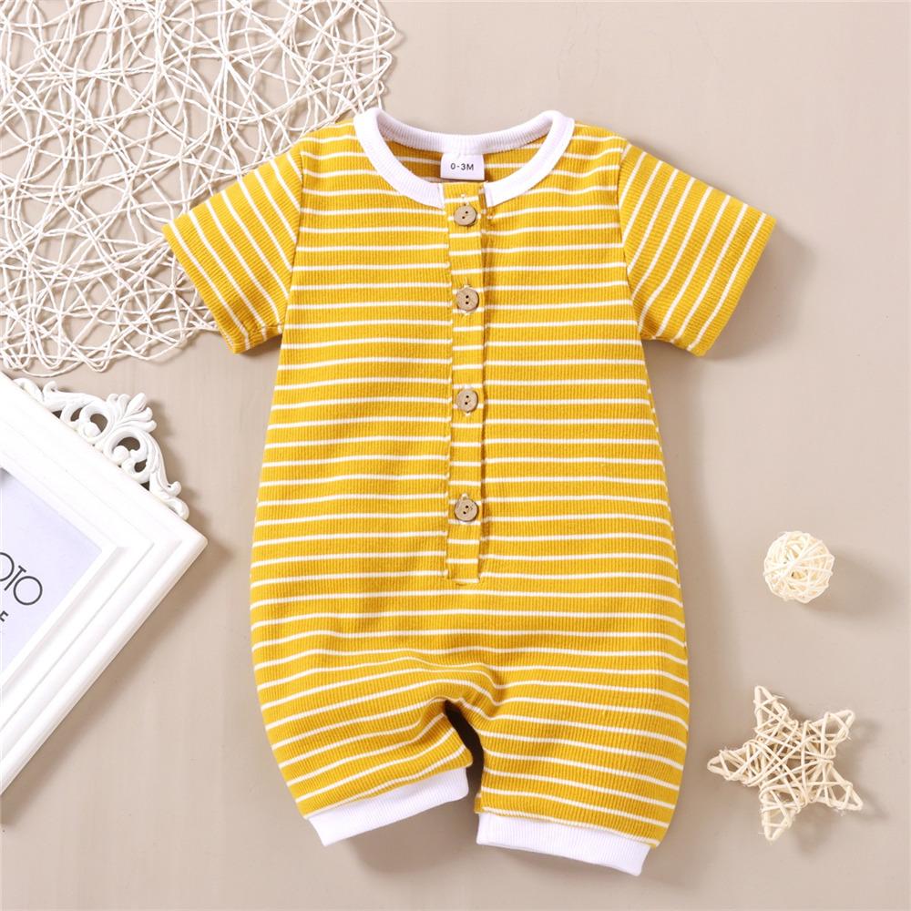 Baby Unisex Short Sleeve Striped Cardigan Romper Baby Clothes Suppliers