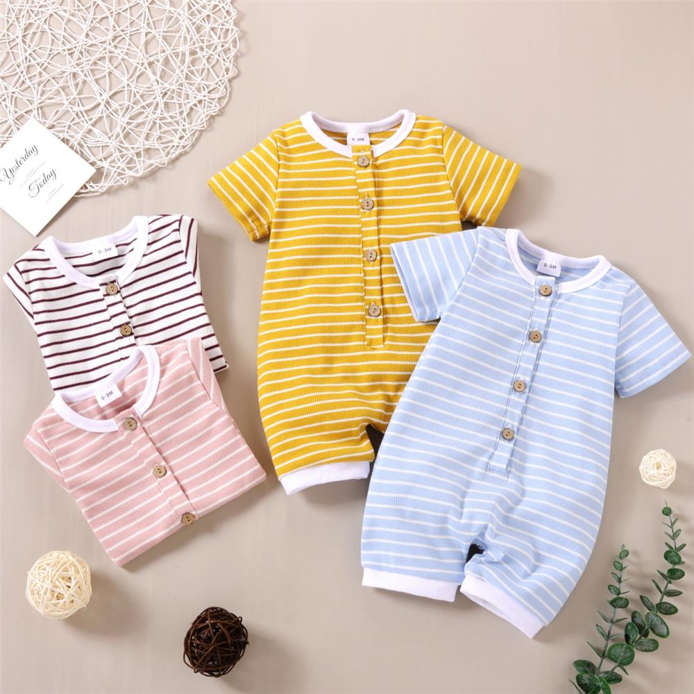 Baby Unisex Short Sleeve Striped Cardigan Romper Baby Clothes Suppliers