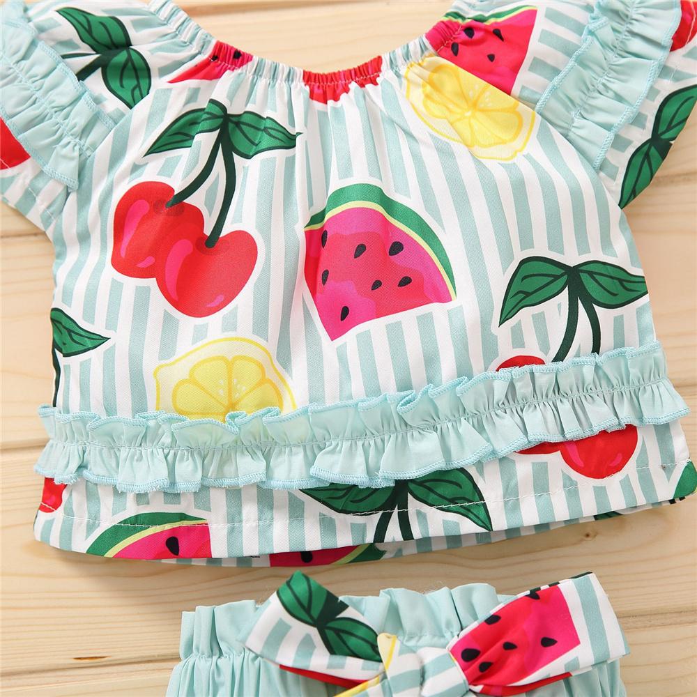 Girls Short Sleeve Striped Fruit Printed Top & Shorts wholesale toddler clothing
