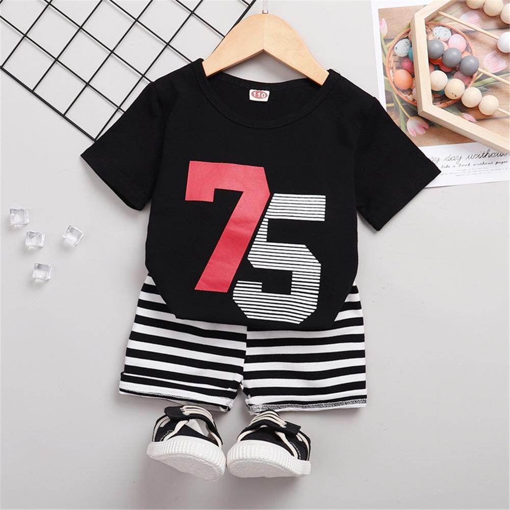 Boys Short Sleeve Striped Number Printed Top & Shorts boy boutique clothing wholesale