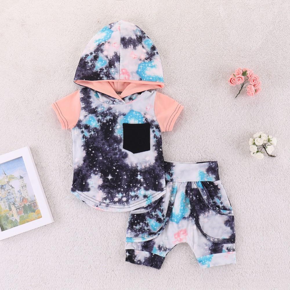 Boys Short Sleeve Tie Dye Camouflage Hooded Top & Shorts Toddler Clothing Wholesale