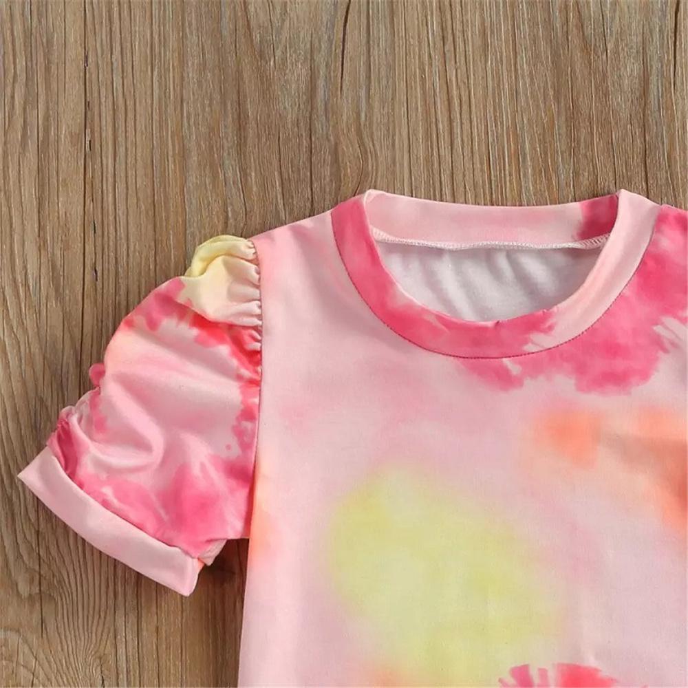 Girls Short Sleeve Tie Dye Top & Denim Shorts Wholesale Clothing For Children