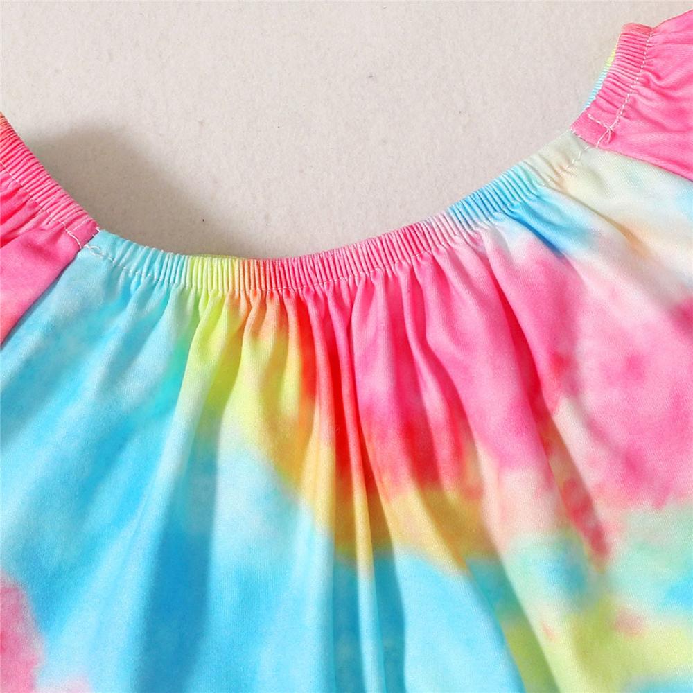 Girls Short Sleeve Tie Dye Top & Denim Shorts kids wholesale clothing