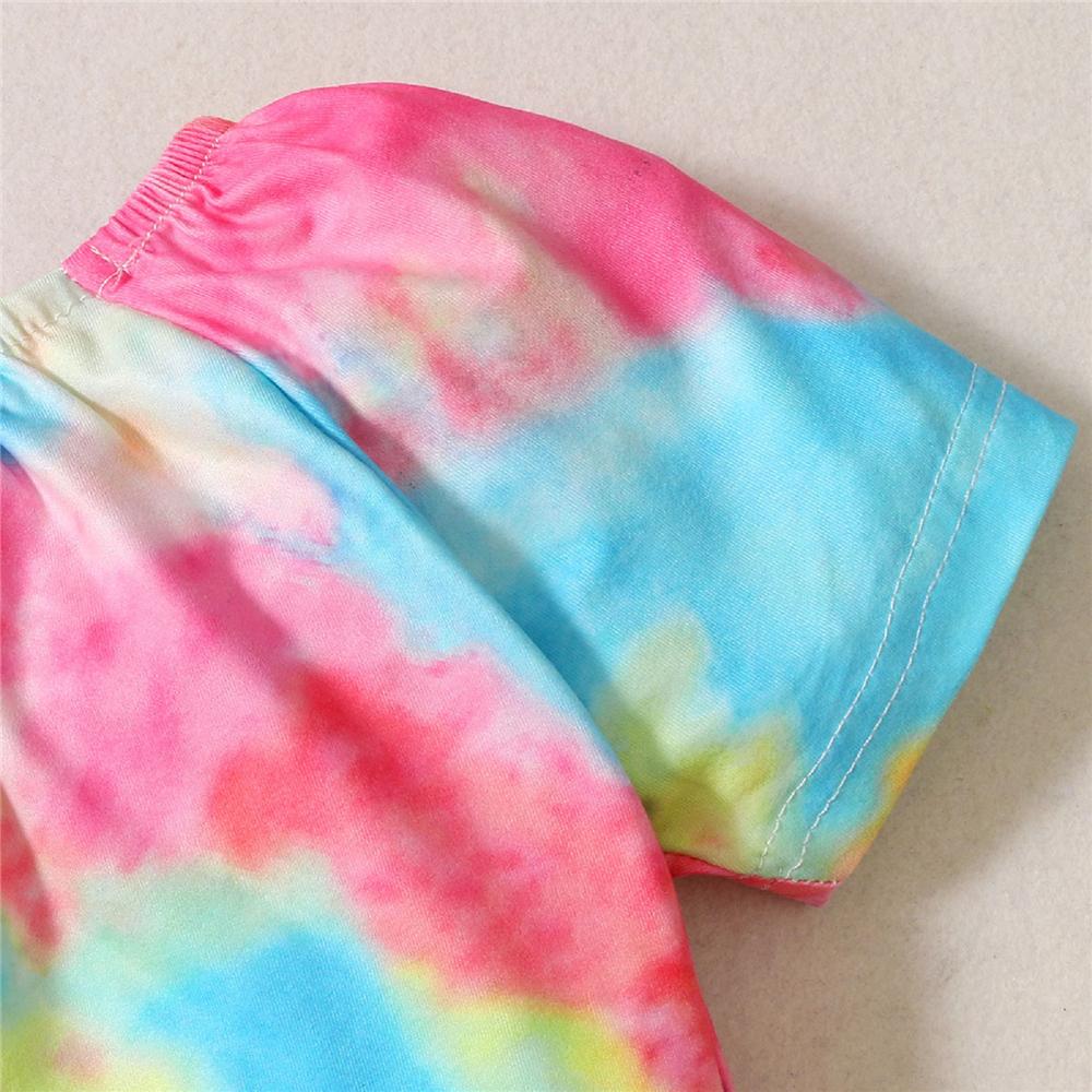 Girls Short Sleeve Tie Dye Top & Denim Shorts kids wholesale clothing