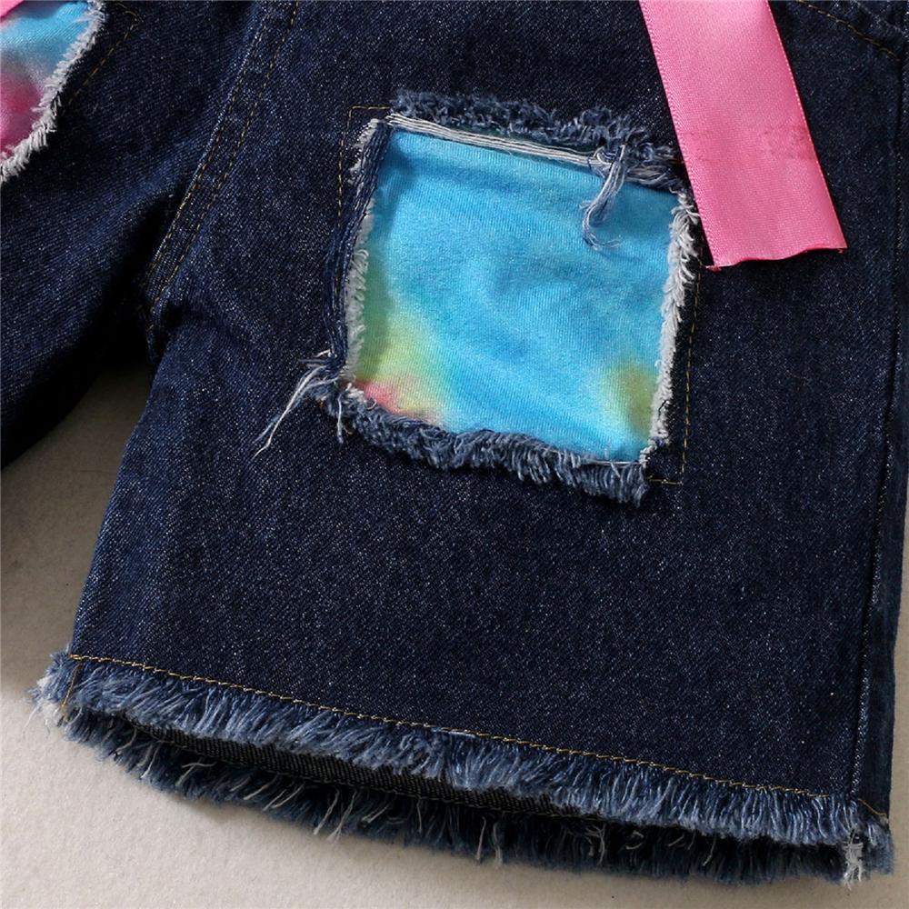 Girls Short Sleeve Tie Dye Top & Denim Shorts kids wholesale clothing