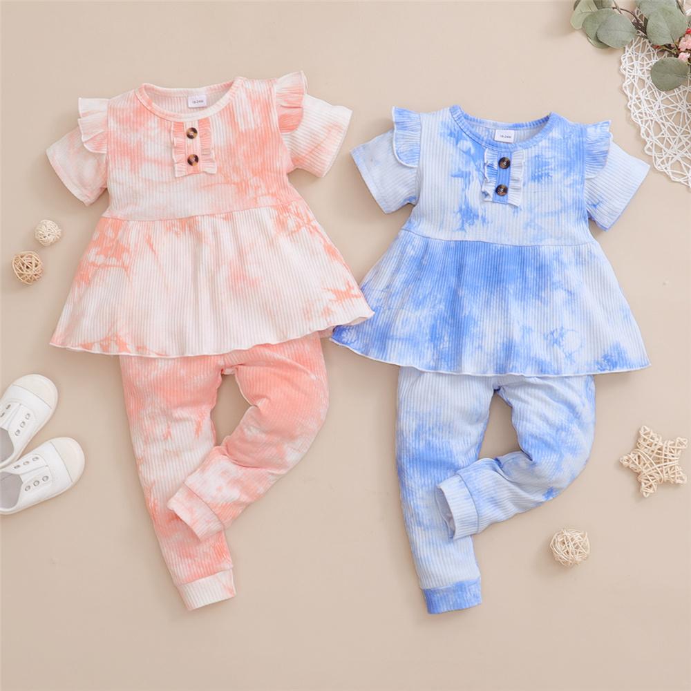 Girls Short Sleeve Tie Dye Top & Pants kids clothing wholesale