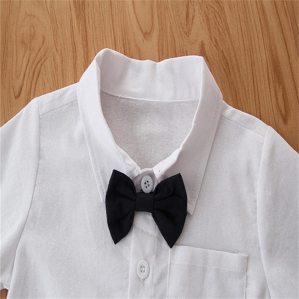Boys Short Sleeve Tie Lapel Solid Shirt & Overalls British School Boy