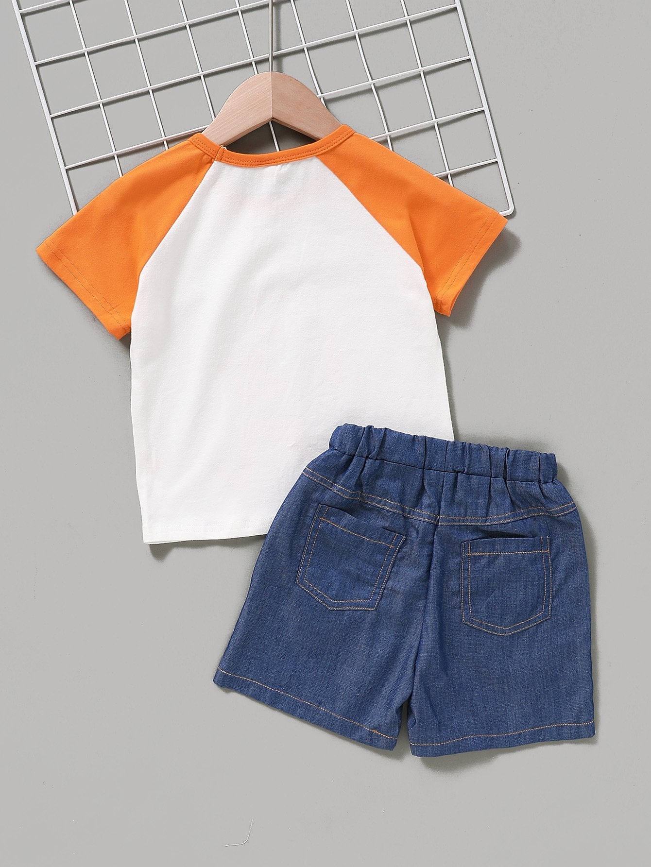 Boys Short Sleeve Tiger Cartoon Printed Top & Denim Shorts wholesale kids clothing