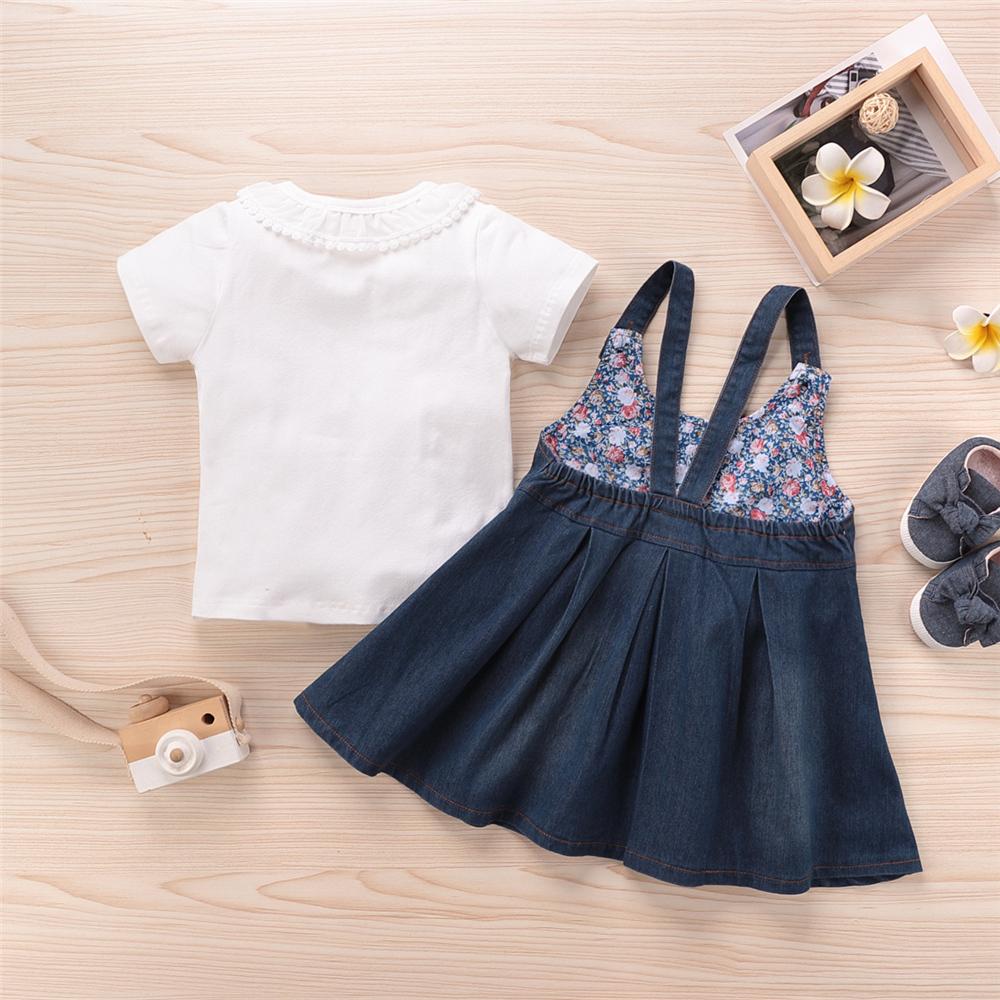 Girls Short Sleeve Top & Denim Suspender Dress wholesale childrens clothing