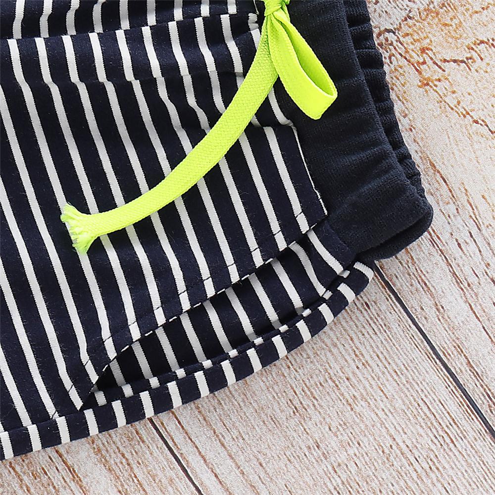 Boys Short Sleeve Wild And Free Top & Striped Shorts Boy Summer Outfits