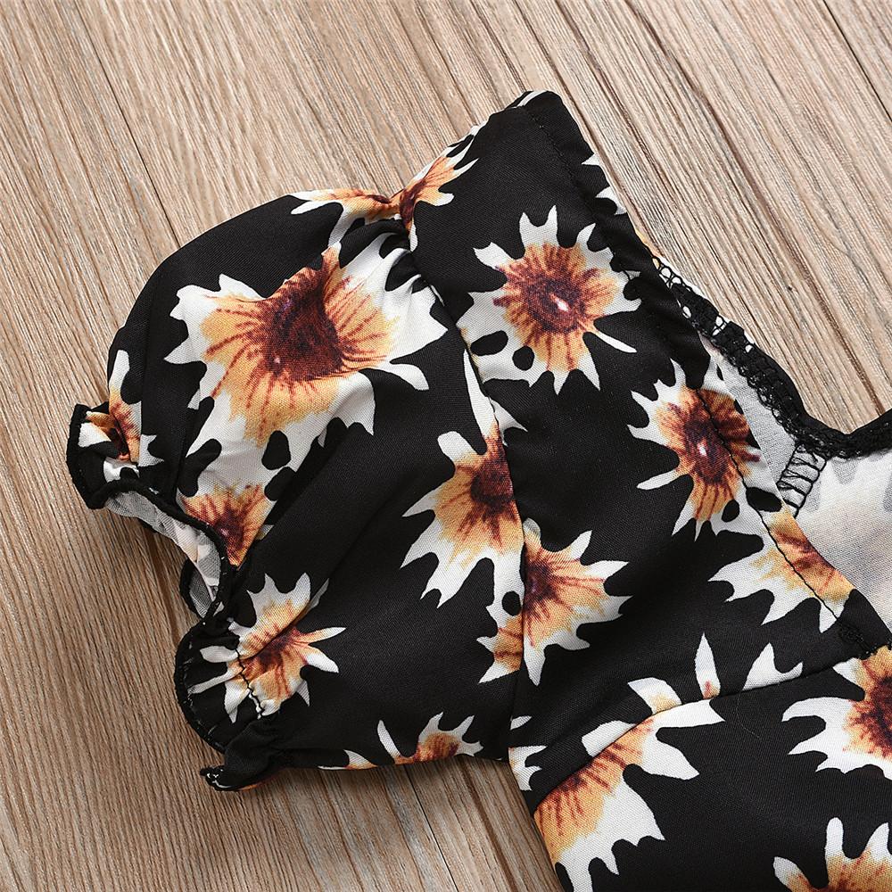 Girls Shorts Sleeve Backless Sunflower Printed Top & Shorts wholesale girls clothes