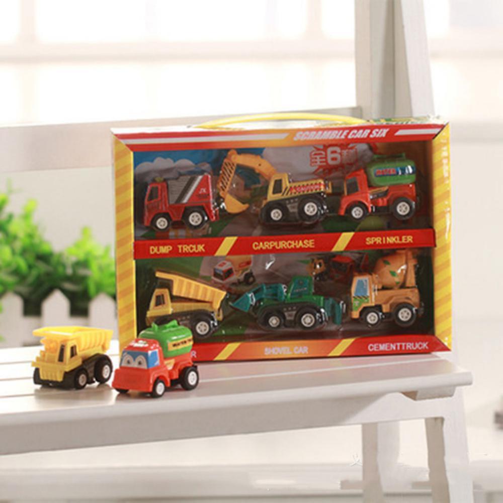 Six Toy Cars Cartoon Mini Construction Team Kids Accessories Wholesale