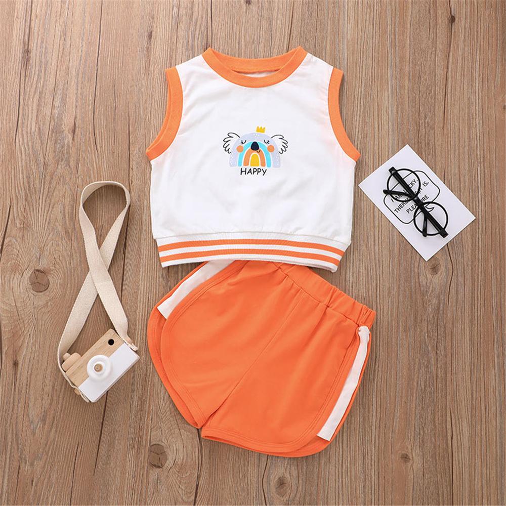 Girls Sleeveless Animal Letter Printed Top & Shorts children wholesale clothing