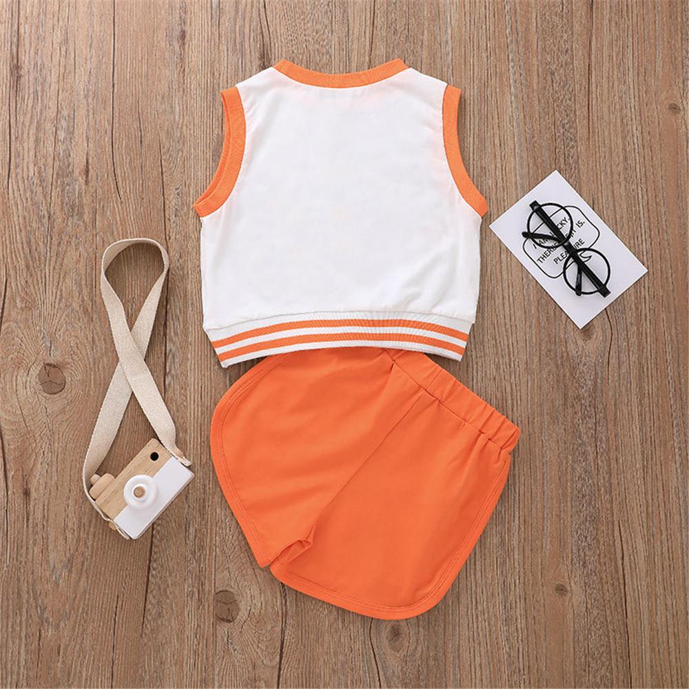 Girls Sleeveless Animal Letter Printed Top & Shorts children wholesale clothing