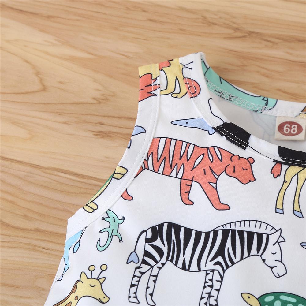 Baby Girls Sleeveless Animal Zoo Printed Top & Solid Shorts baby clothes wholesale usa