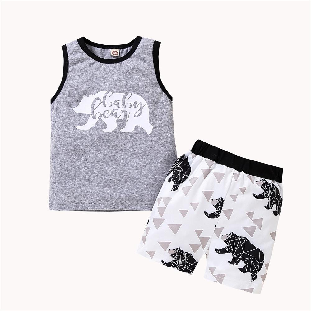 Boys Sleeveless Bear Letter Printed Vest & Shorts wholesale boy boutique clothes