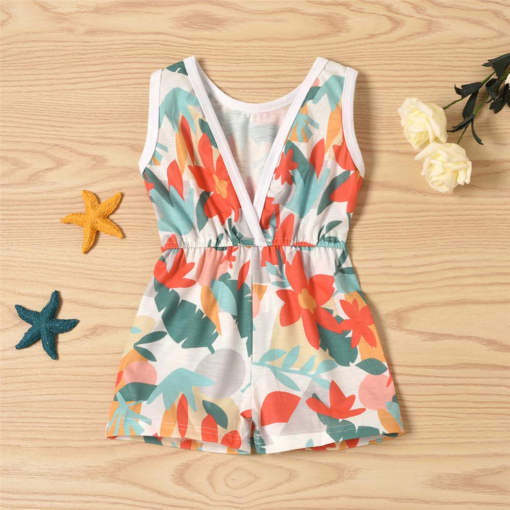 Girls Sleeveless Bird Flower Printed Jumpsuit Wholesale Clothing For Children