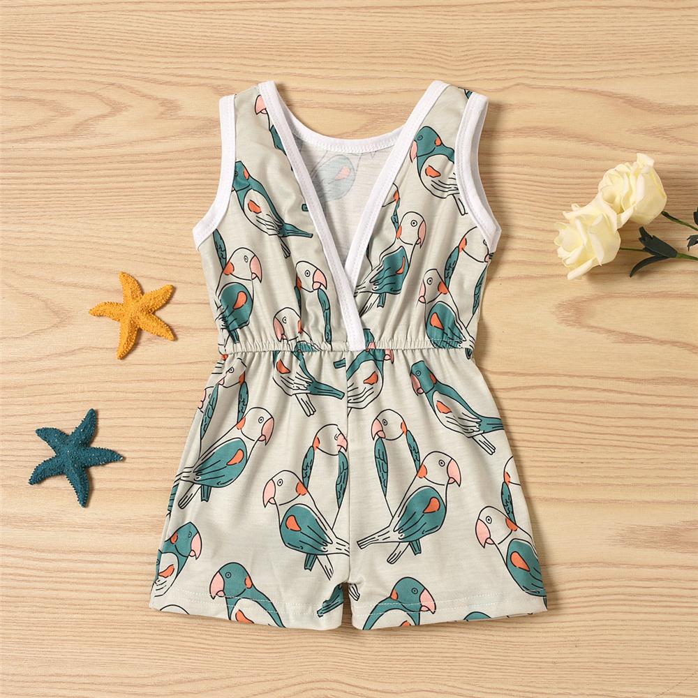 Girls Sleeveless Bird Flower Printed Jumpsuit Wholesale Clothing For Children