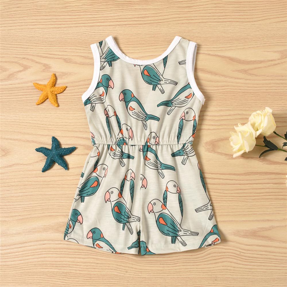 Girls Sleeveless Bird Flower Printed Jumpsuit Wholesale Clothing For Children