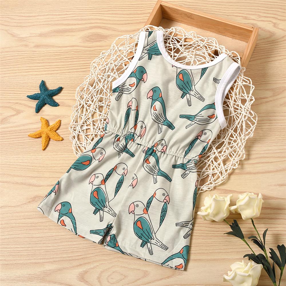 Girls Sleeveless Bird Flower Printed Jumpsuit Wholesale Clothing For Children