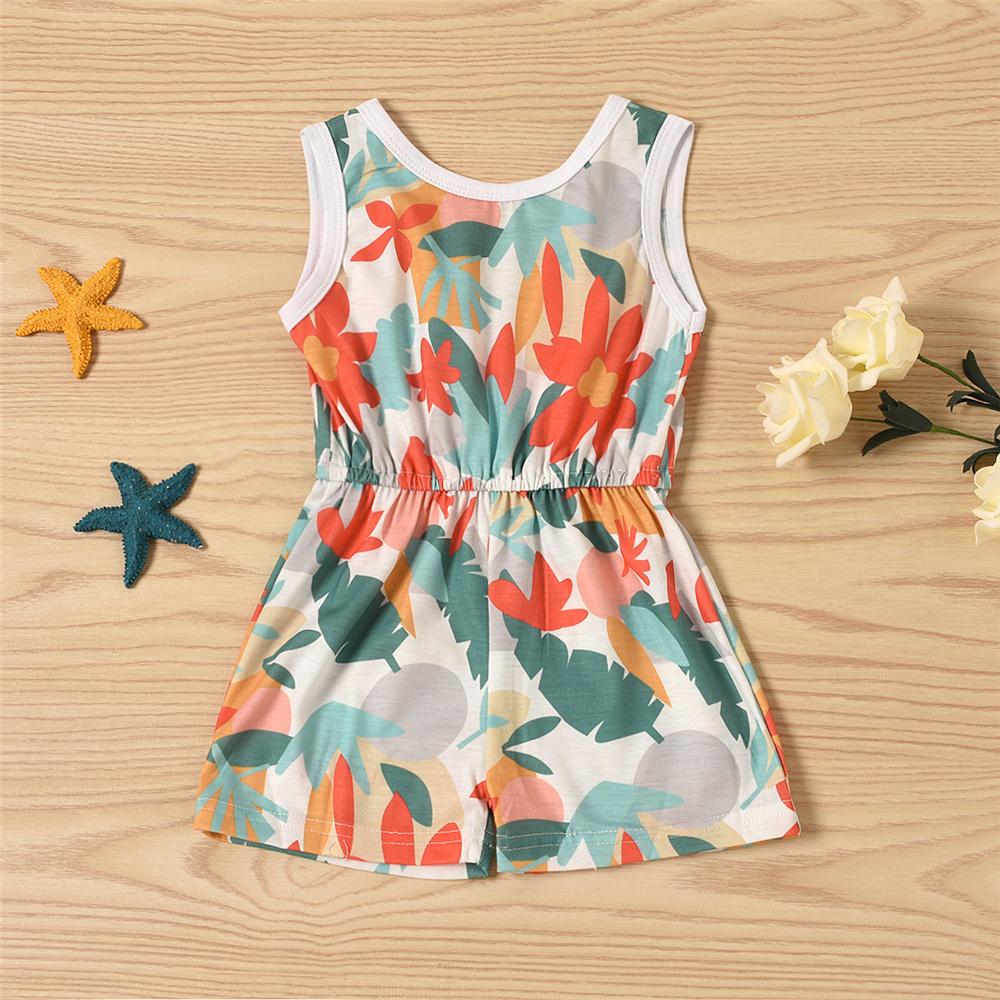 Girls Sleeveless Bird Flower Printed Jumpsuit Wholesale Clothing For Children