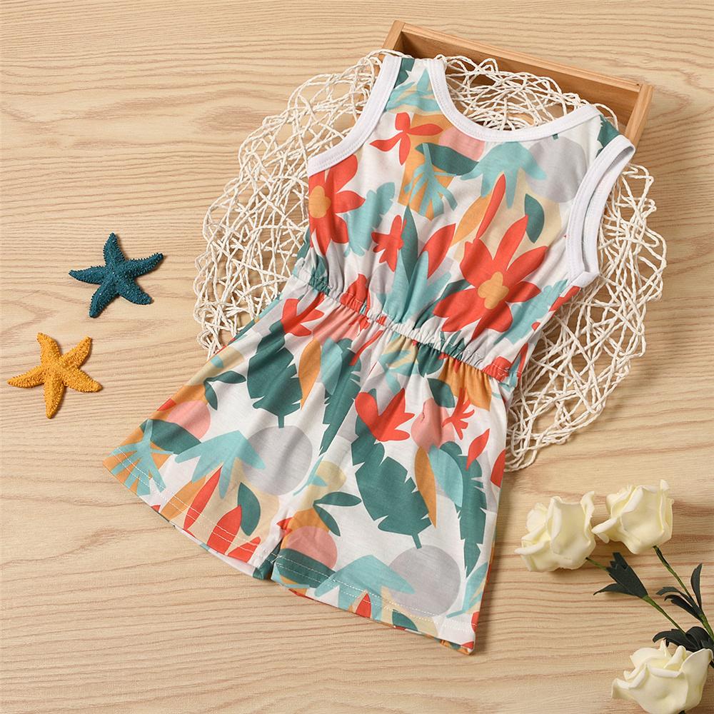 Girls Sleeveless Bird Flower Printed Jumpsuit Wholesale Clothing For Children