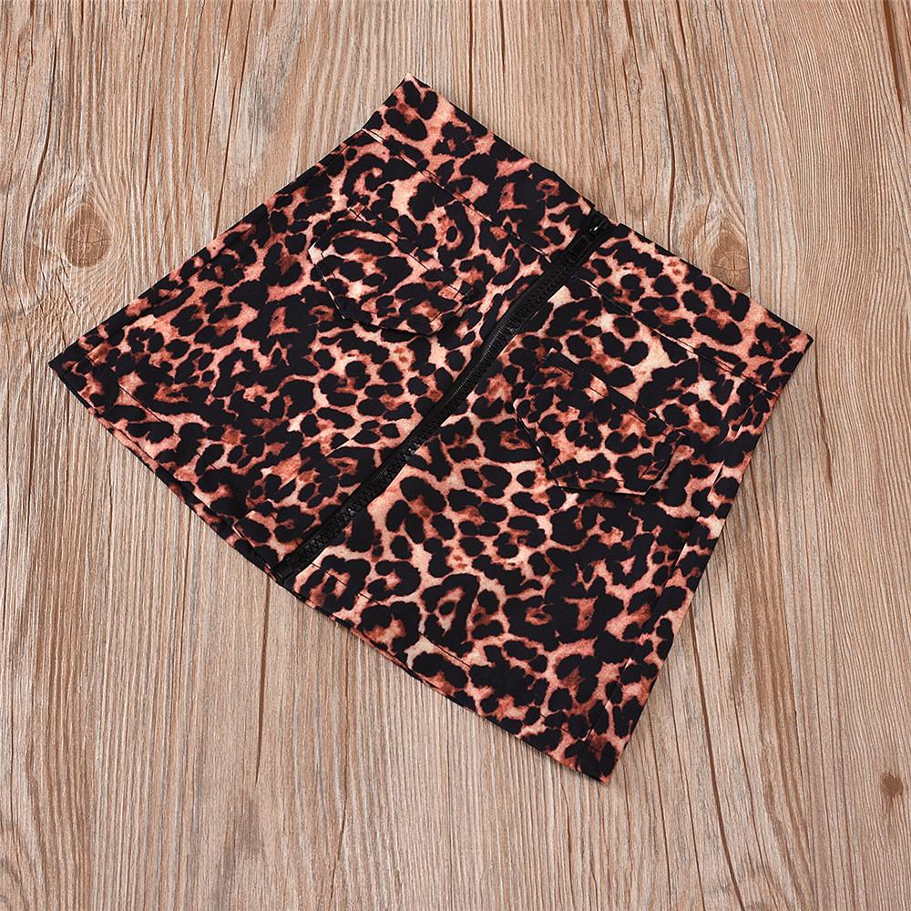 Girls Sleeveless Black Top & Leopard Printed Skirt wholesale toddler clothing