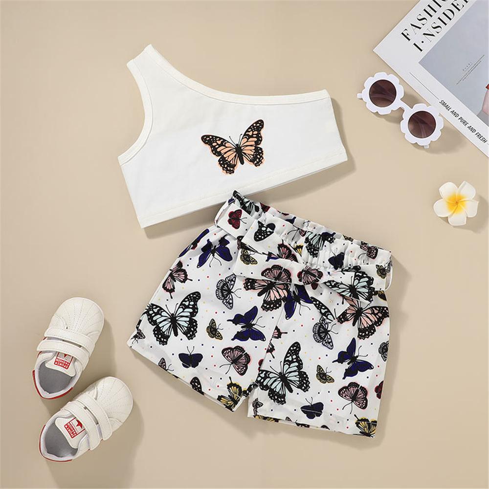 Girls Sleeveless Butterfly Printed Top & Shorts Wholesale Little Girl Clothing