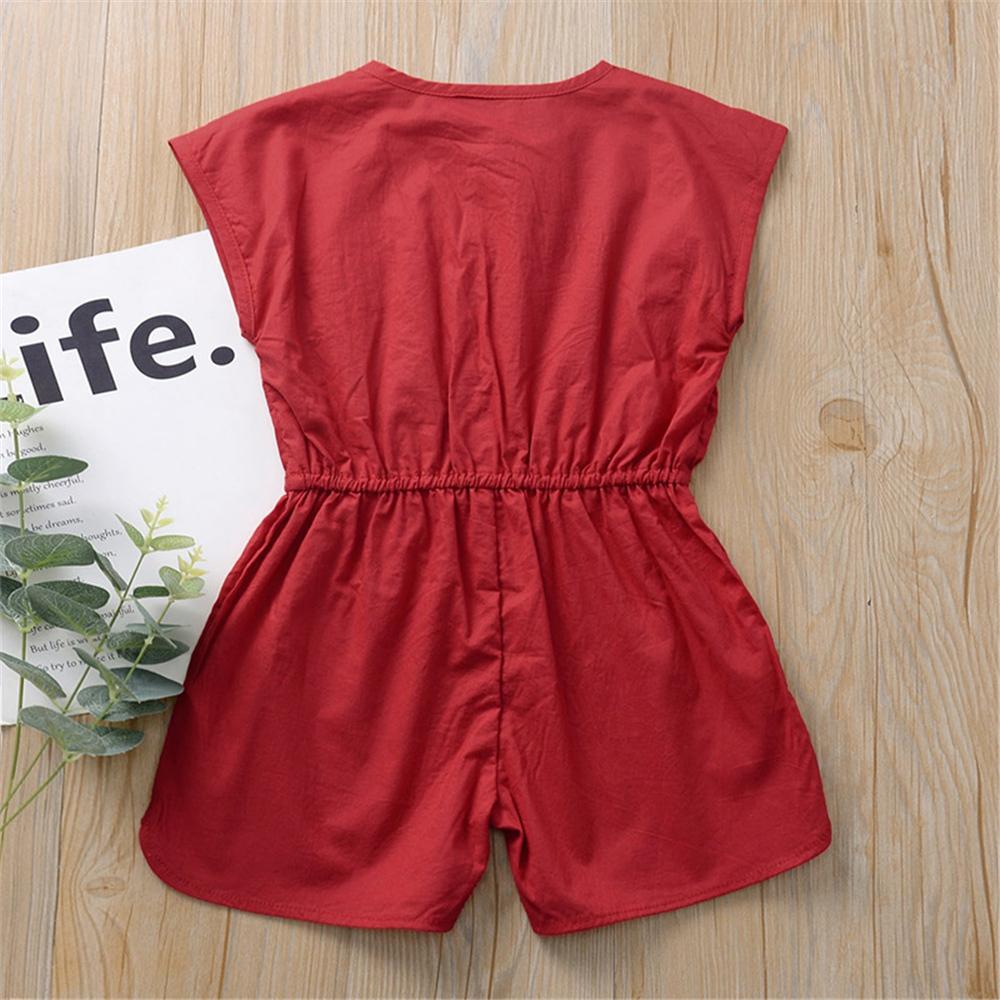 Girls Sleeveless Button Pocket Red Jumpsuit Trendy Kids Wholesale Clothing