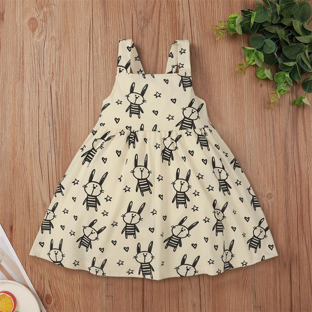 Girls Sleeveless Cartoon Rabbit Printed Dress Cheap Baby Boutique Clothes