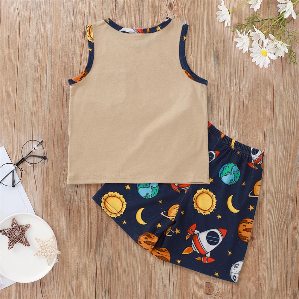 Boys Sleeveless Casual Cartoon Planet Top & Shorts kids clothing vendors