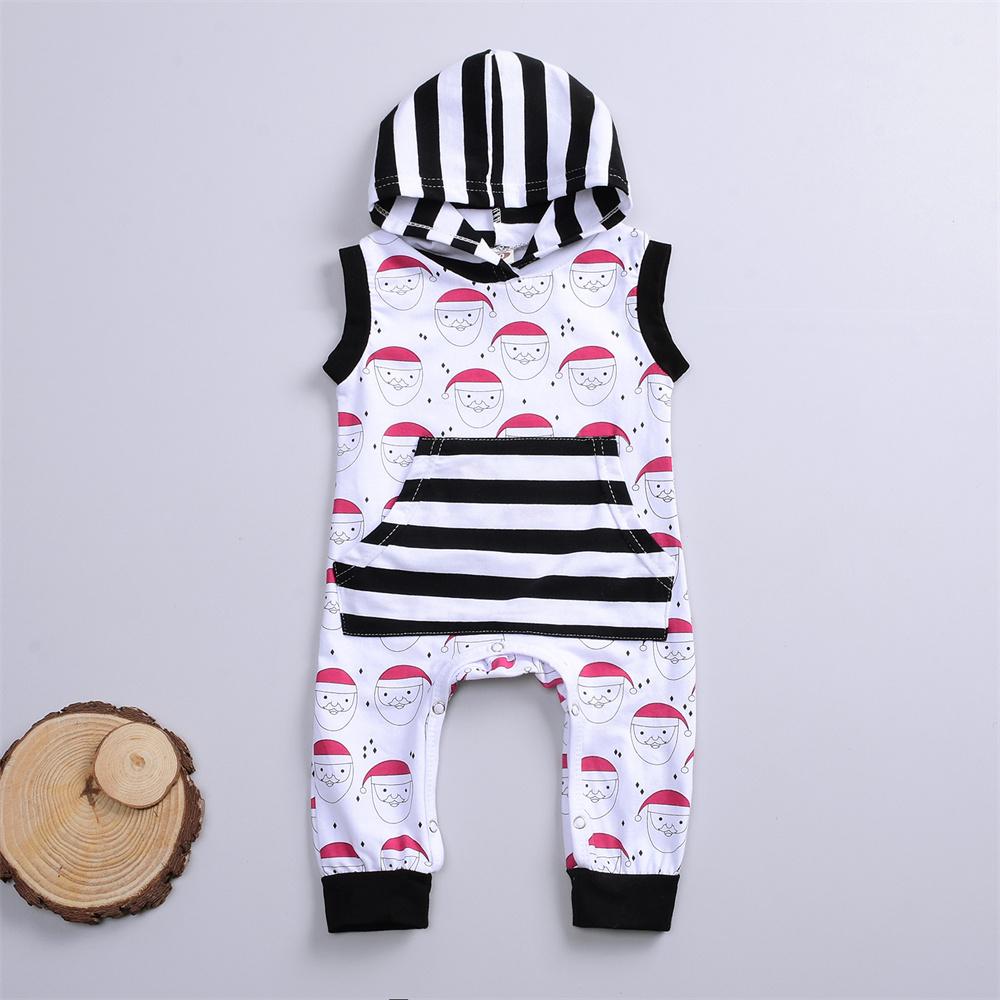 Baby Boys Sleeveless Christmas Printed Hooded Striped Romper baby clothes wholesale