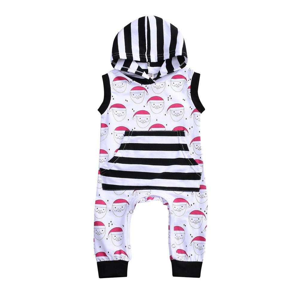 Baby Boys Sleeveless Christmas Printed Hooded Striped Romper baby clothes wholesale