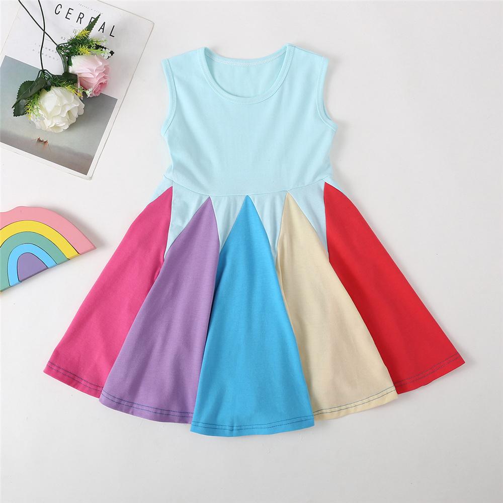 Girls Sleeveless Color Block Summer Dress Kids Wholesale Clothing Warehouse
