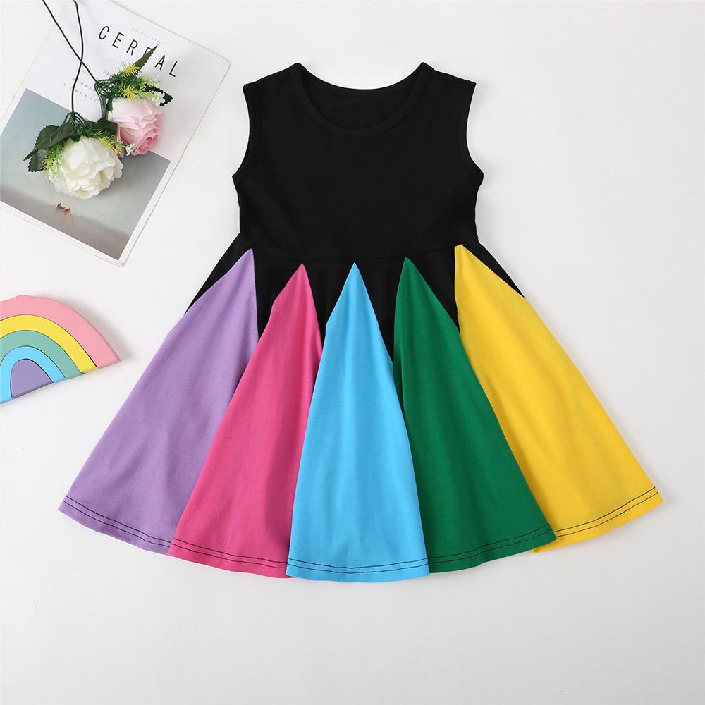 Girls Sleeveless Color Block Summer Dress Kids Wholesale Clothing Warehouse
