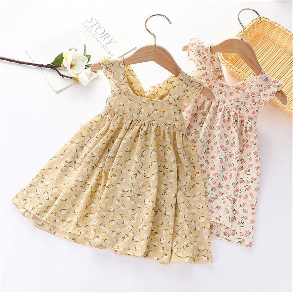 Girls Sleeveless Floral Printed Dress trendy kids wholesale clothing
