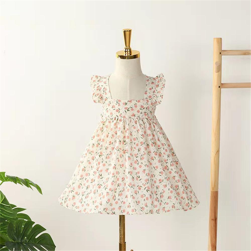 Girls Sleeveless Floral Printed Dress trendy kids wholesale clothing