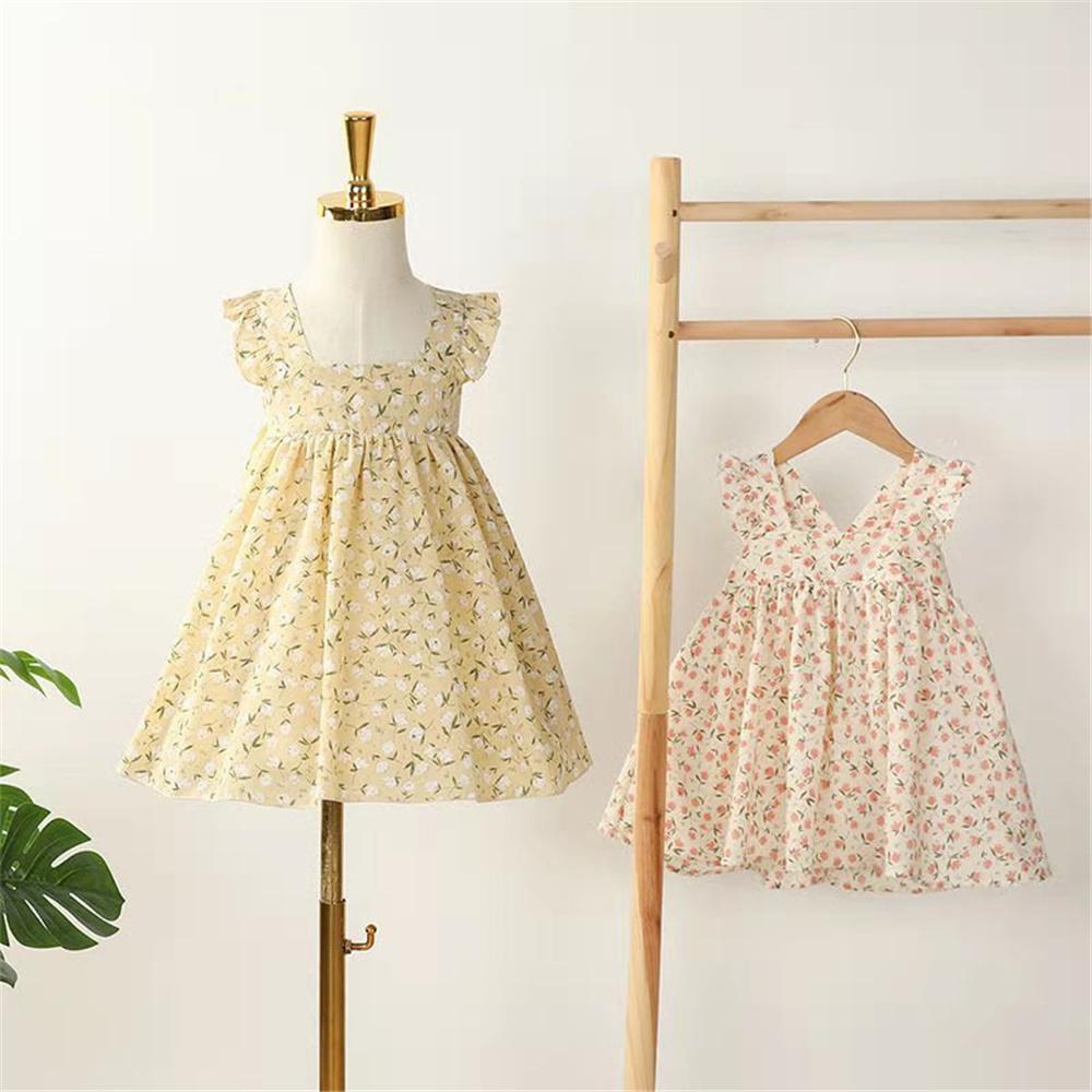 Girls Sleeveless Floral Printed Dress trendy kids wholesale clothing