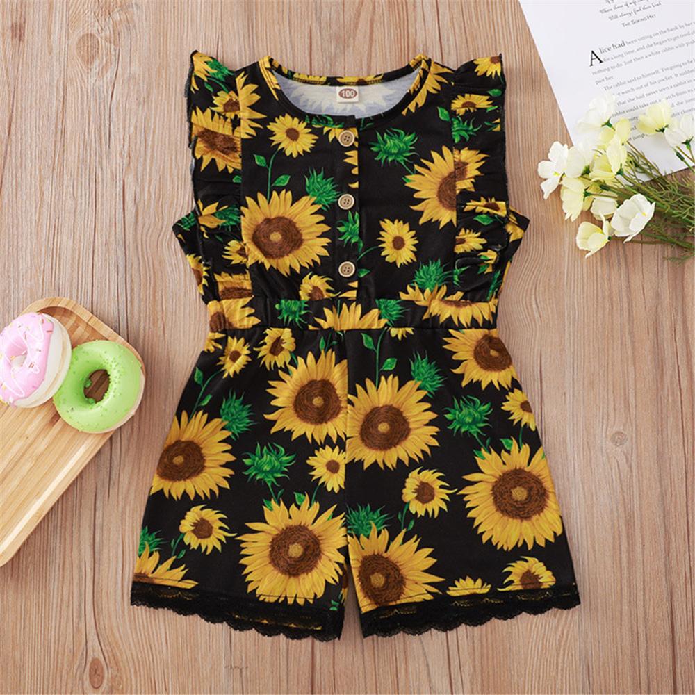 Girls Sleeveless Floral Printed Jumpsuit wholesale kids clothes