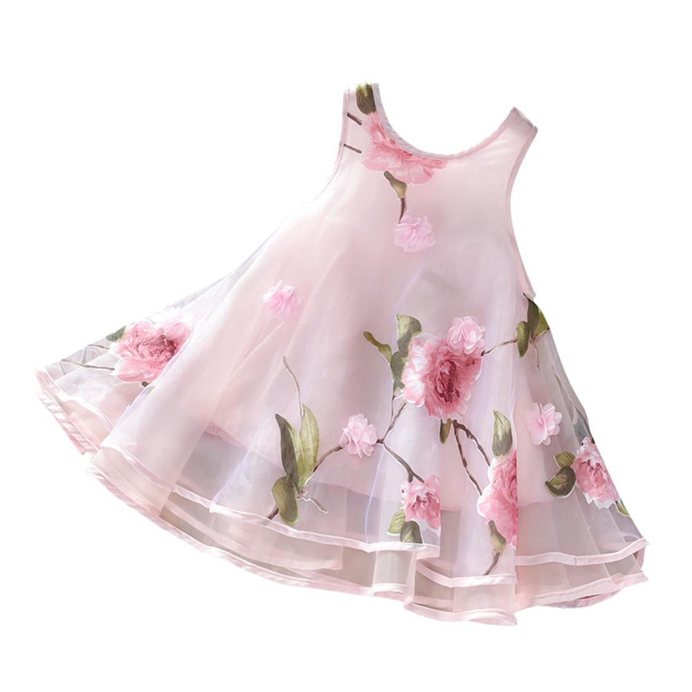 Girls Sleeveless Floral Printed Layered Puffy Dress wholesale girls clothes