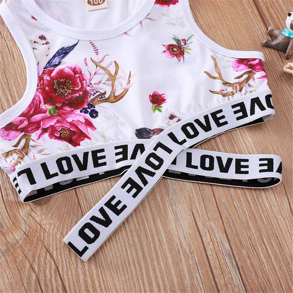 Girls Sleeveless Floral Printed Letter Love Tracksuit Wholesale Clothing For Children